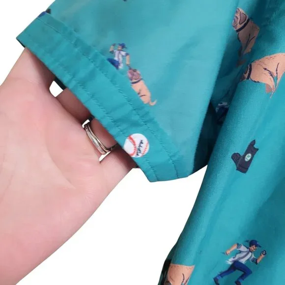 The Roosevelts RSVLTS x Sandlot Button Up Shirt Green Benny Beast Dog Mens M - Picture 6 of 12